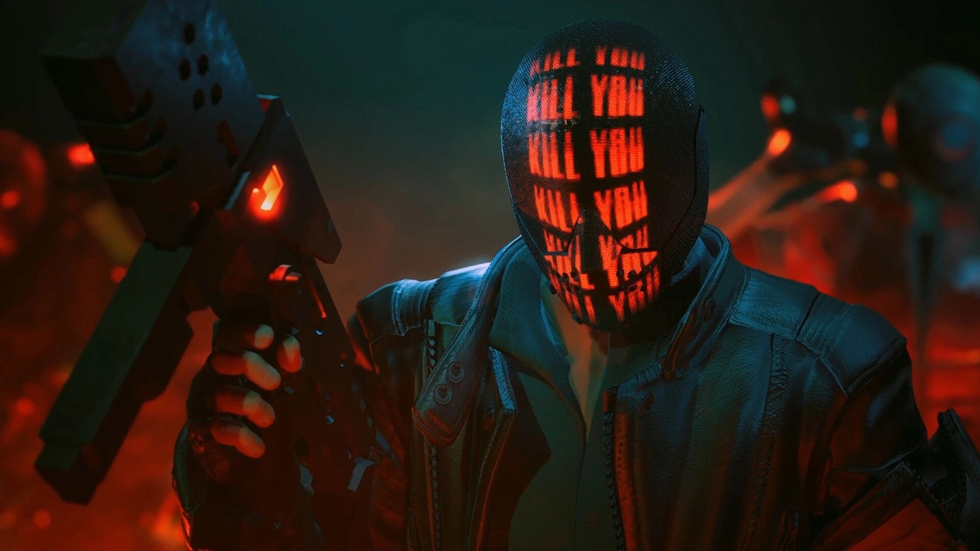 RUINER 2: Masked gunman with glowing “KILL YOU” visor holds rifle in neon-lit cyberpunk alley.