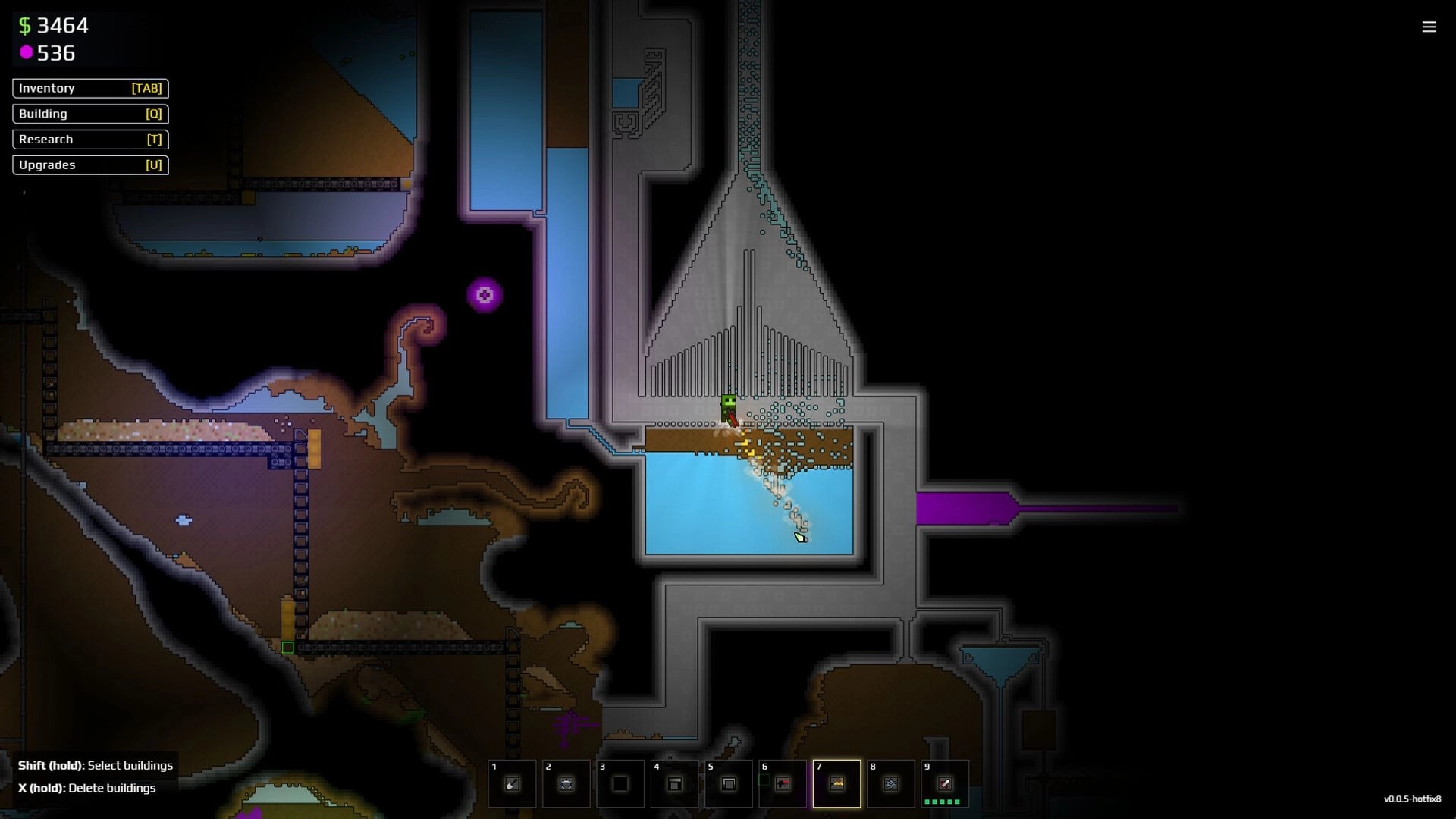 Sandustry: Mining operation in underground facility with conveyor belts and resource collection menu visible