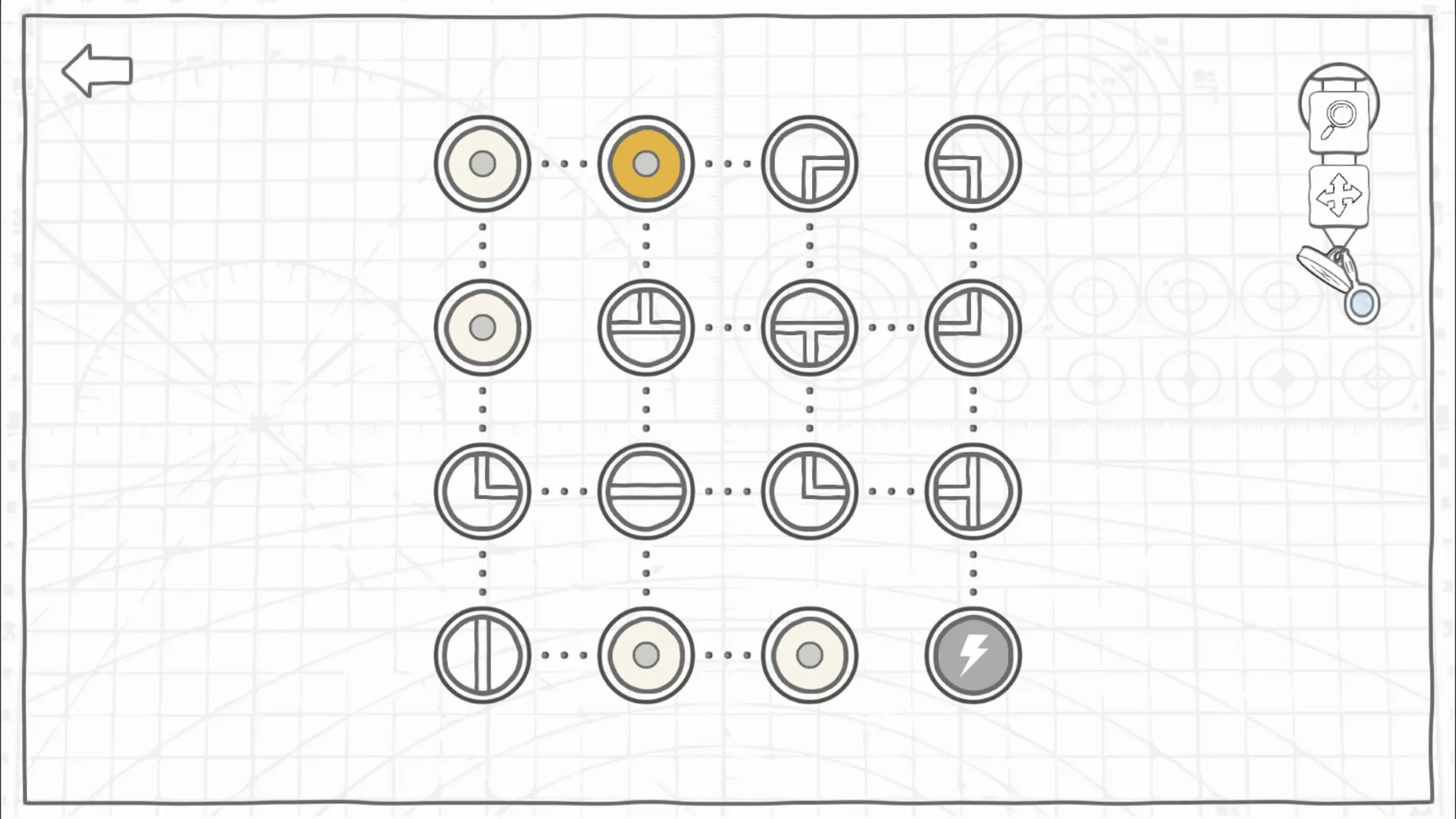 Schematic Void: Puzzle grid with circular symbols connected by lines, featuring icons on the right sidebar