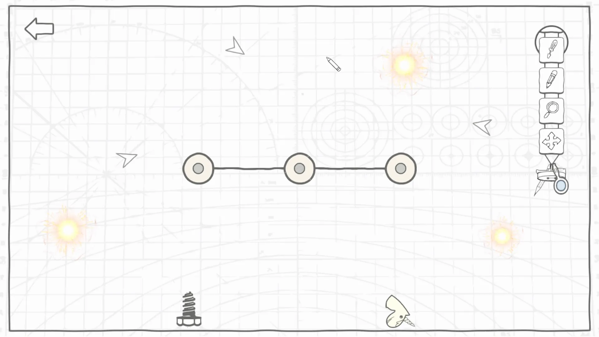 Schematic Void: Minimalistic interface with navigation icons, tool menu, and connected nodes on grid map