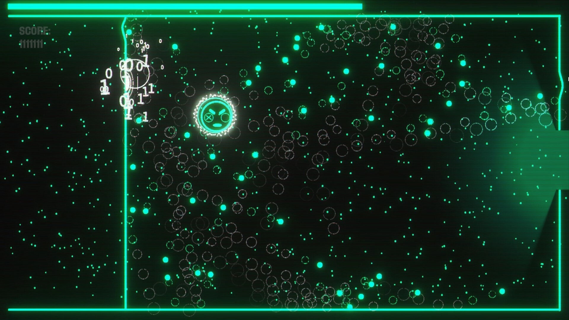 SCHMEKEL: Coin character dodging ricocheting bullets and geometric enemies in a neon arcade arena.
