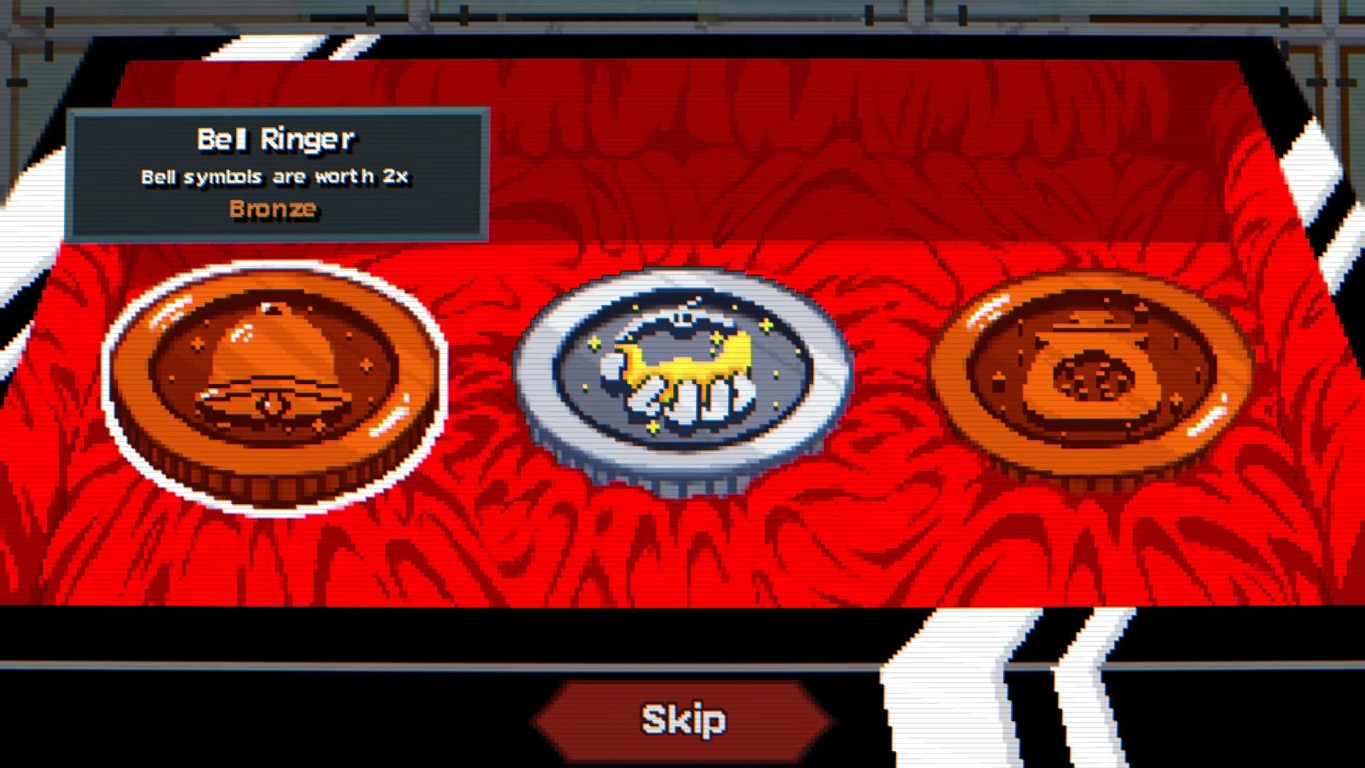 Scratch Off!: Reward selection with three coin tokens and Bell Ringer tooltip on red table UI.