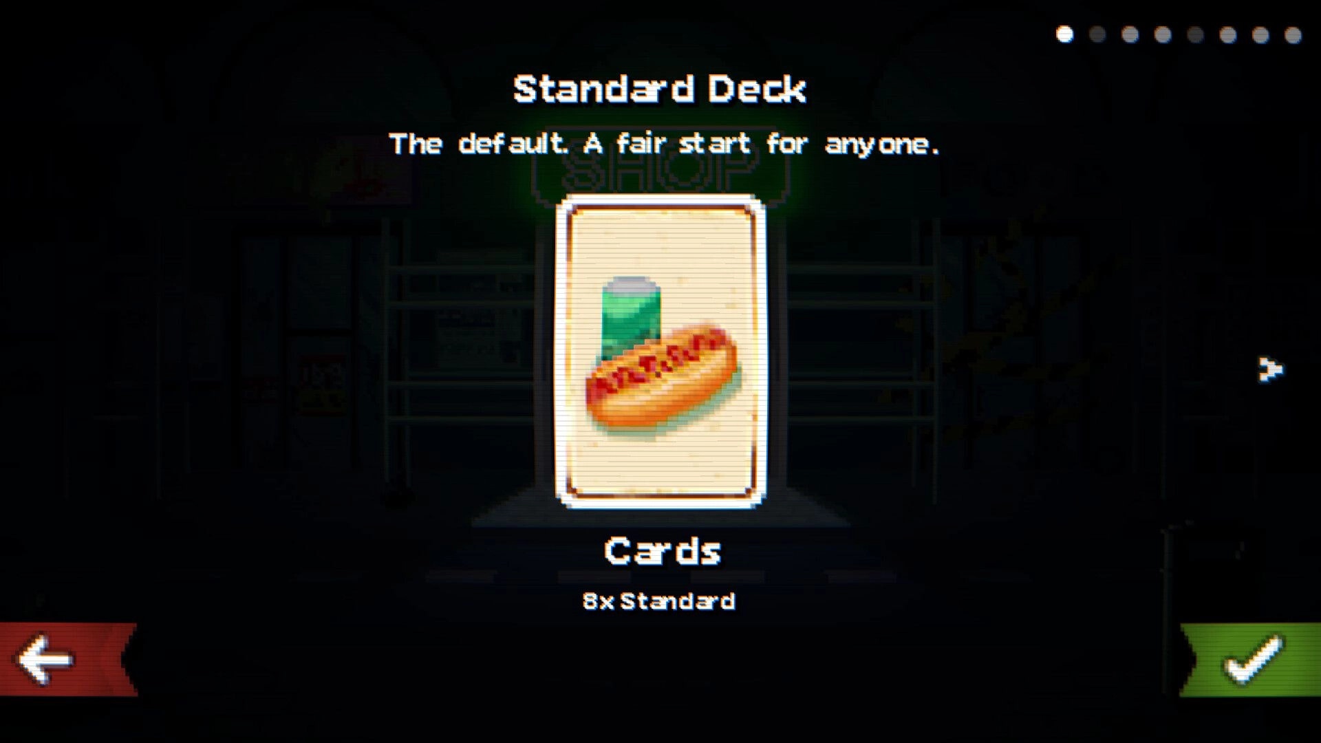 Scratch Off!: Standard Deck selection screen with hotdog and soda card art, back and confirm buttons.