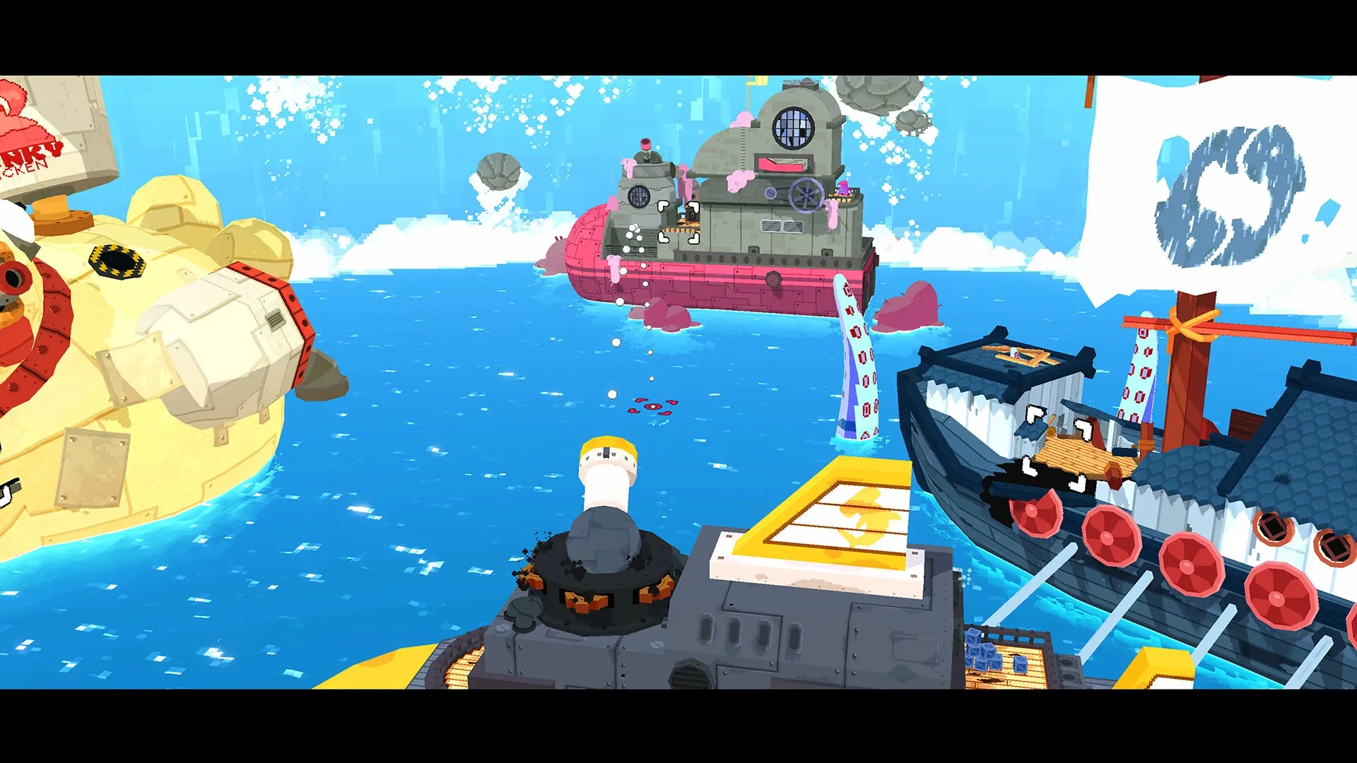 Seafrog: Battle between colorful ships and giant tentacle in vibrant ocean setting