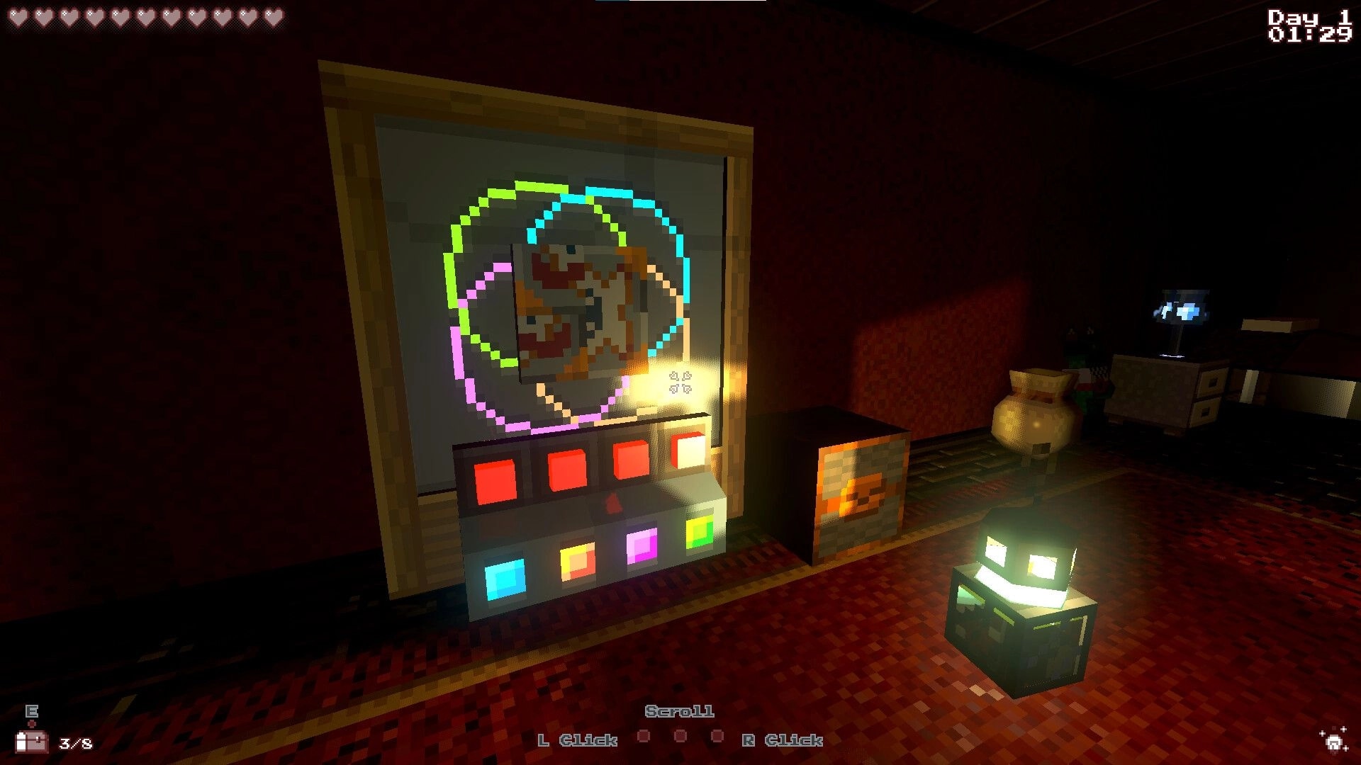 Sepulchron: Color-coded puzzle interface with glowing buttons in Astor Manor's dimly lit room