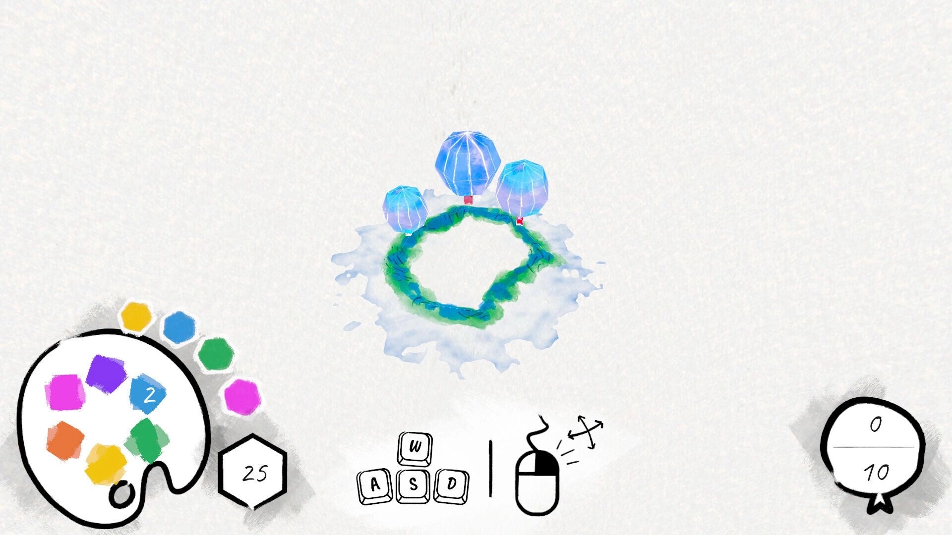 Serendipalette: Color palette and controls displayed with blue balloons on a watercolor-style background