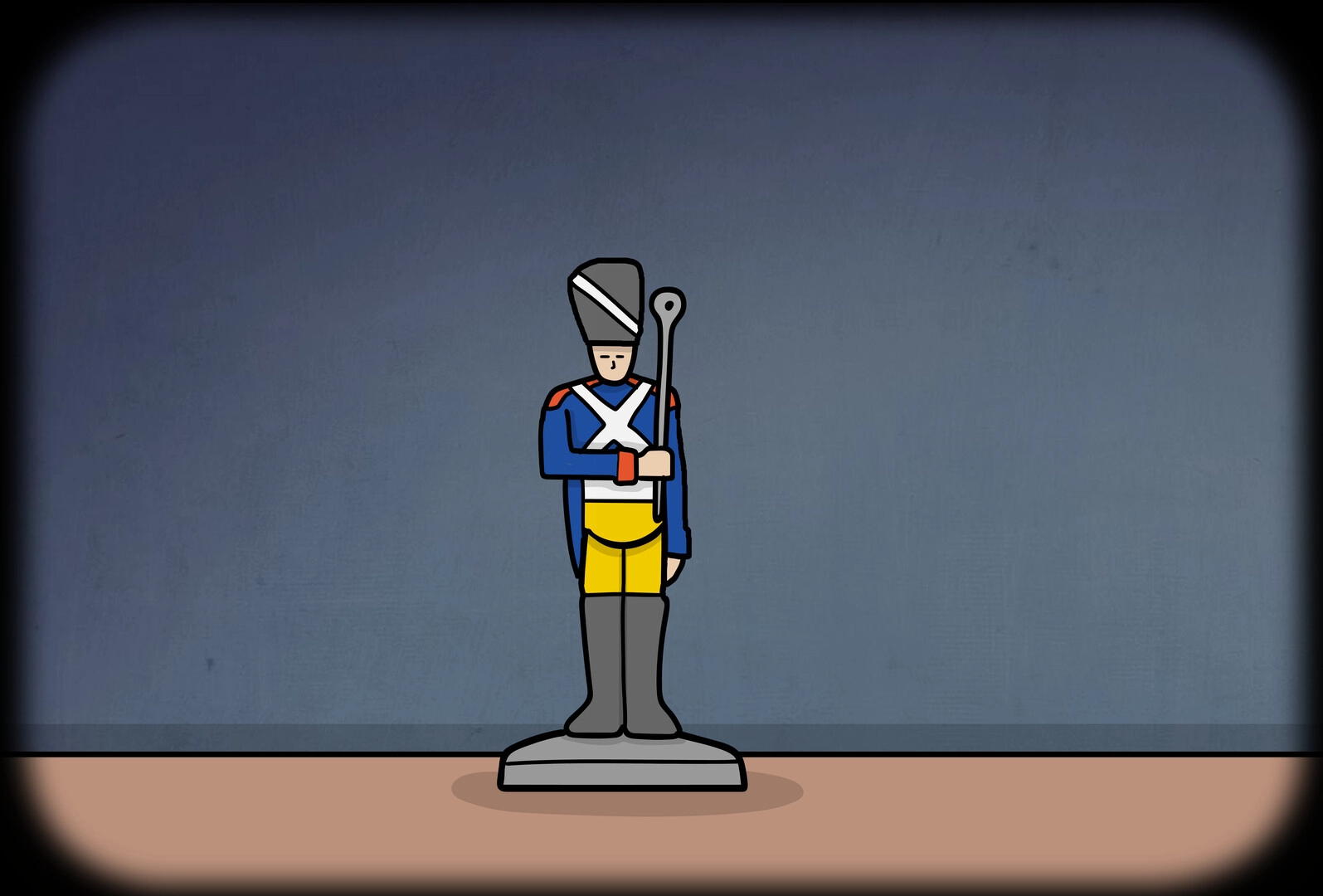 Servant of the Lake: Toy soldier puzzle piece standing on wooden floor in a dimly lit room