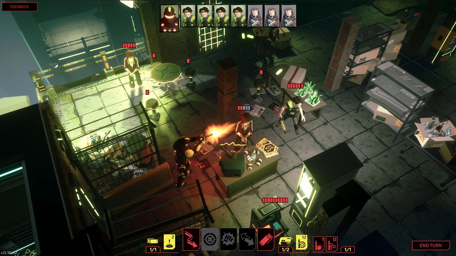 Shift'n Slay: Executioner attacks enemies with flamethrower in an industrial warehouse setting
