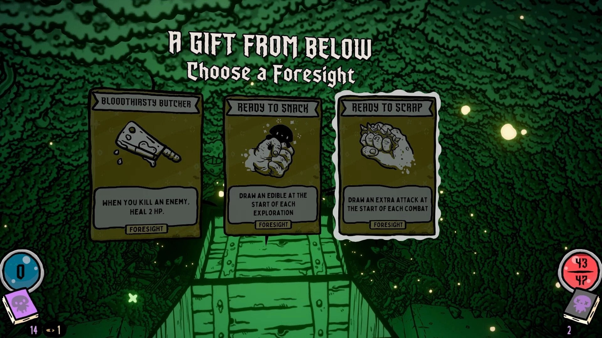 Shroom and Gloom: Foresight card selection with options in a mystical forest environment