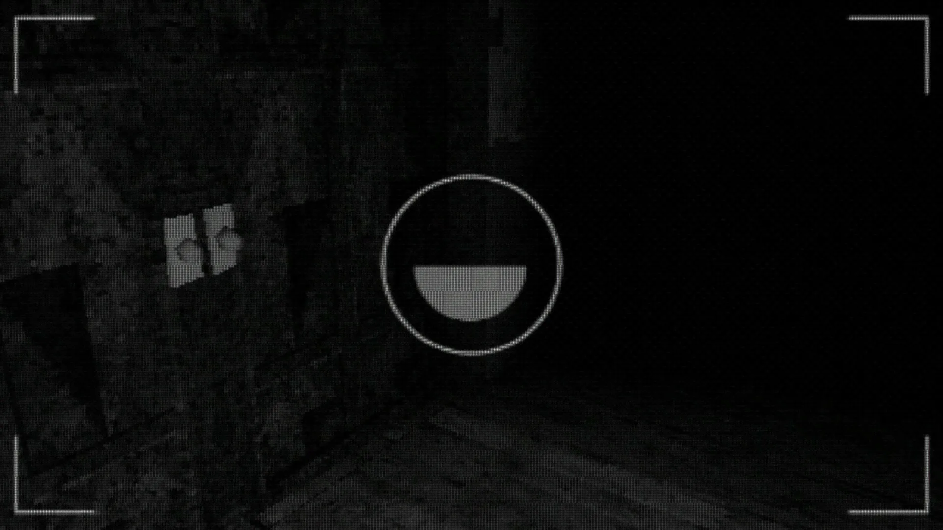 Shuttered: Dark corridor with camera UI overlay and faintly lit walls in abandoned building.