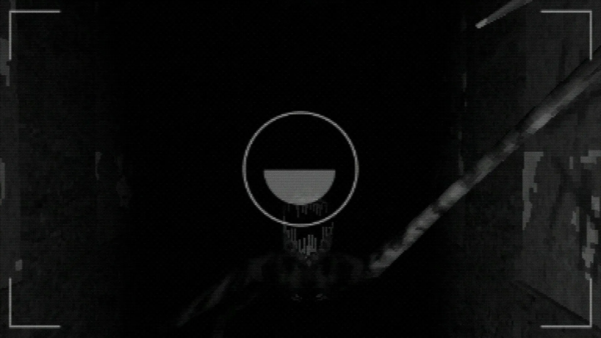 Shuttered: Camera interface with a dimly lit hallway, ominous shadowy figure approaching in darkness.