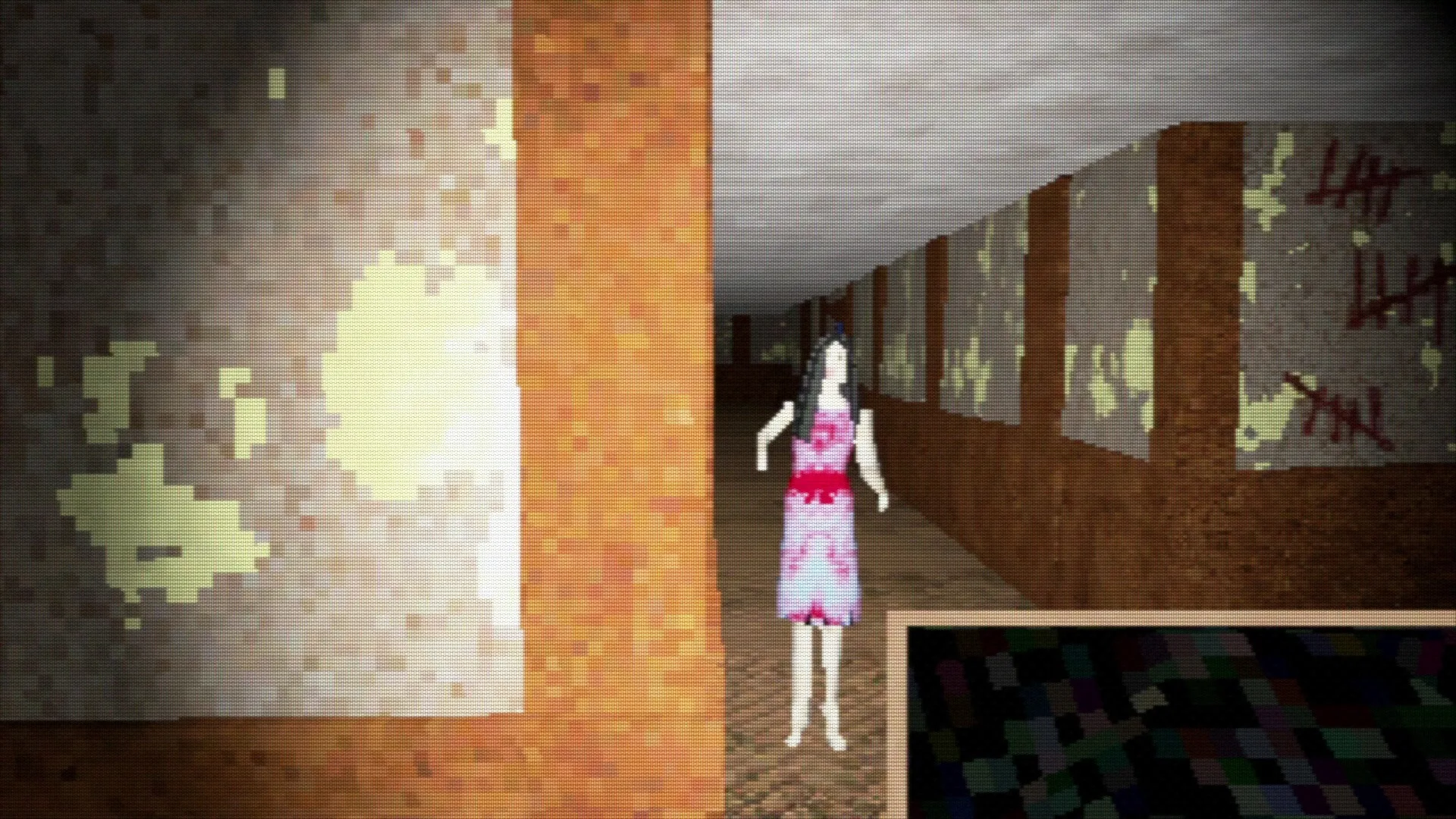 Shuttered: Encounter with ghostly figure in dimly lit hallway, tally marks on walls, camera interface visible