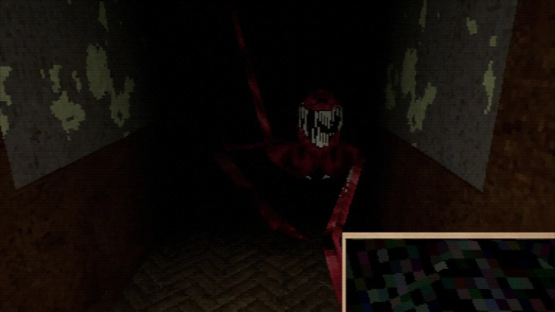 Shuttered: Creepy monster lurks in dark hallway, camera flash reveals peeling wallpaper and eerie shadows.