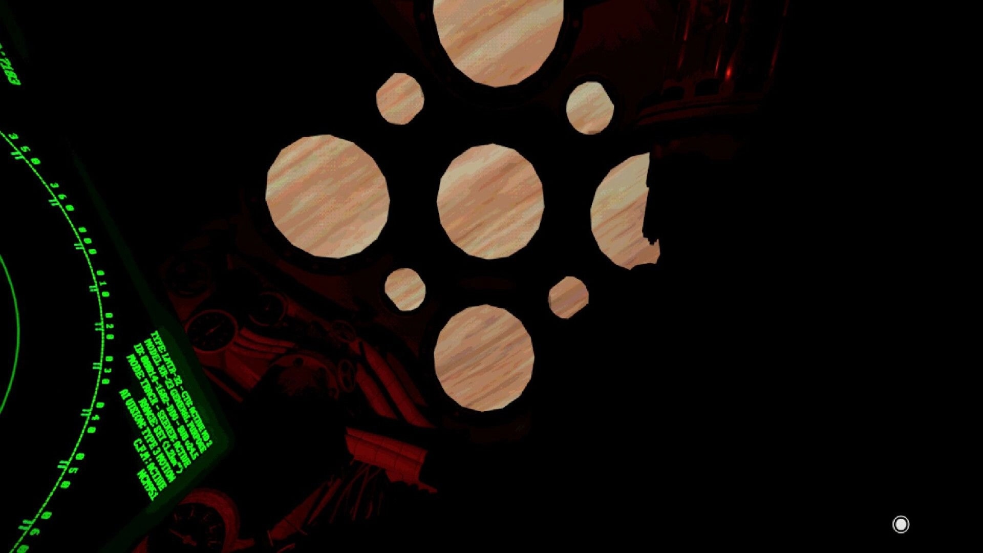 SIGNAL LOST: Circular viewport with planet view, green text interface, and spacecraft controls visible