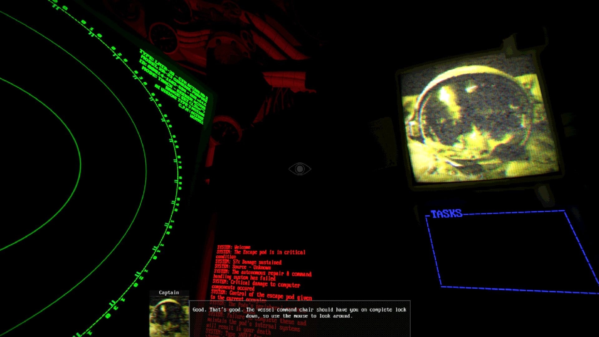 SIGNAL LOST: Critical system alerts and radar display in dimly lit spacecraft cockpit environment