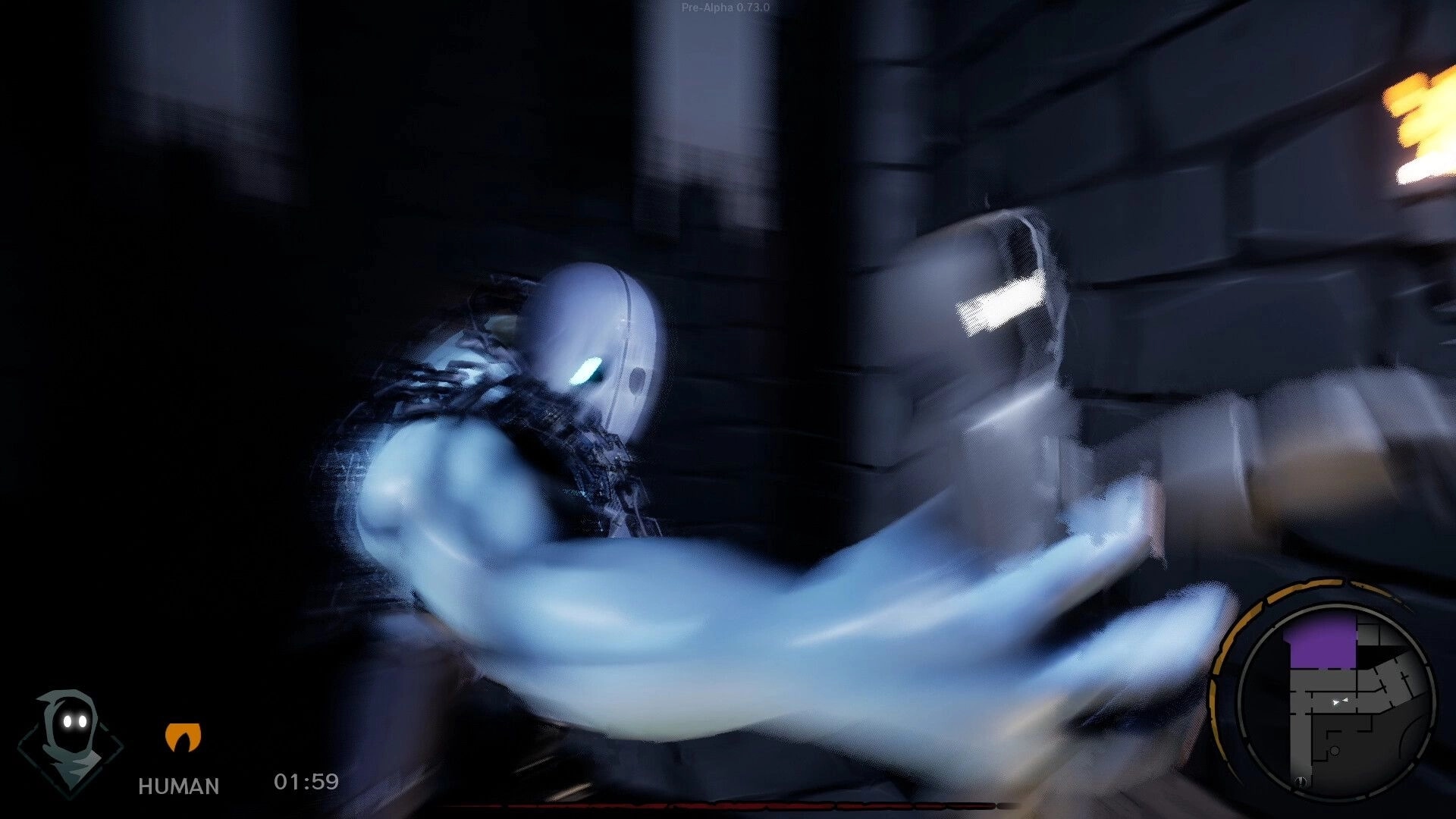 Sincognito: A masked character lunges in a dungeon, with a timer and mini-map in the lower corners.