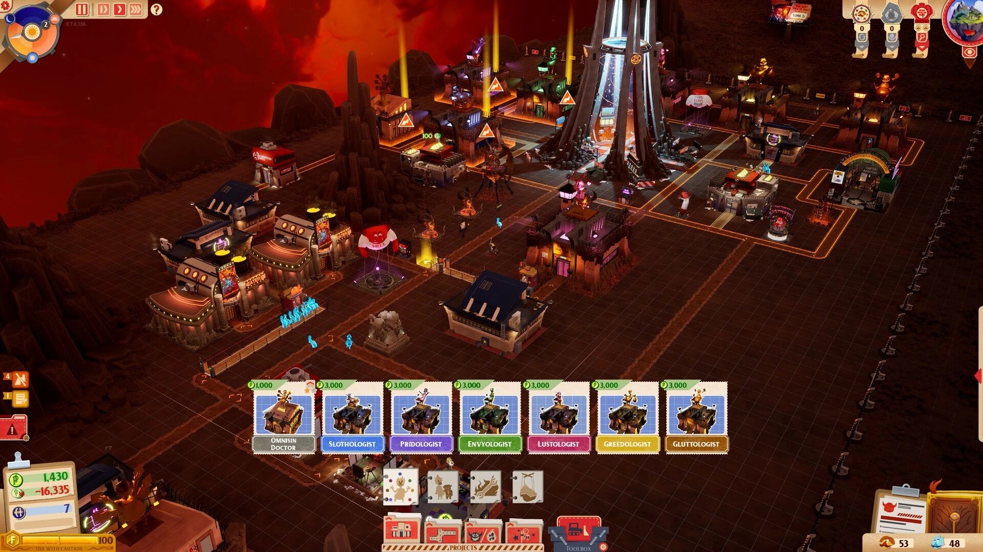 Sintopia: Overhead view of Hell's industrial area with character cards and resource indicators visible