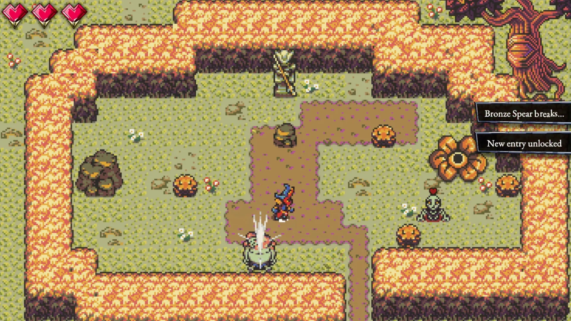 Sliding Hero: Character in puzzle area with breaking spear alert and new entry notification visible