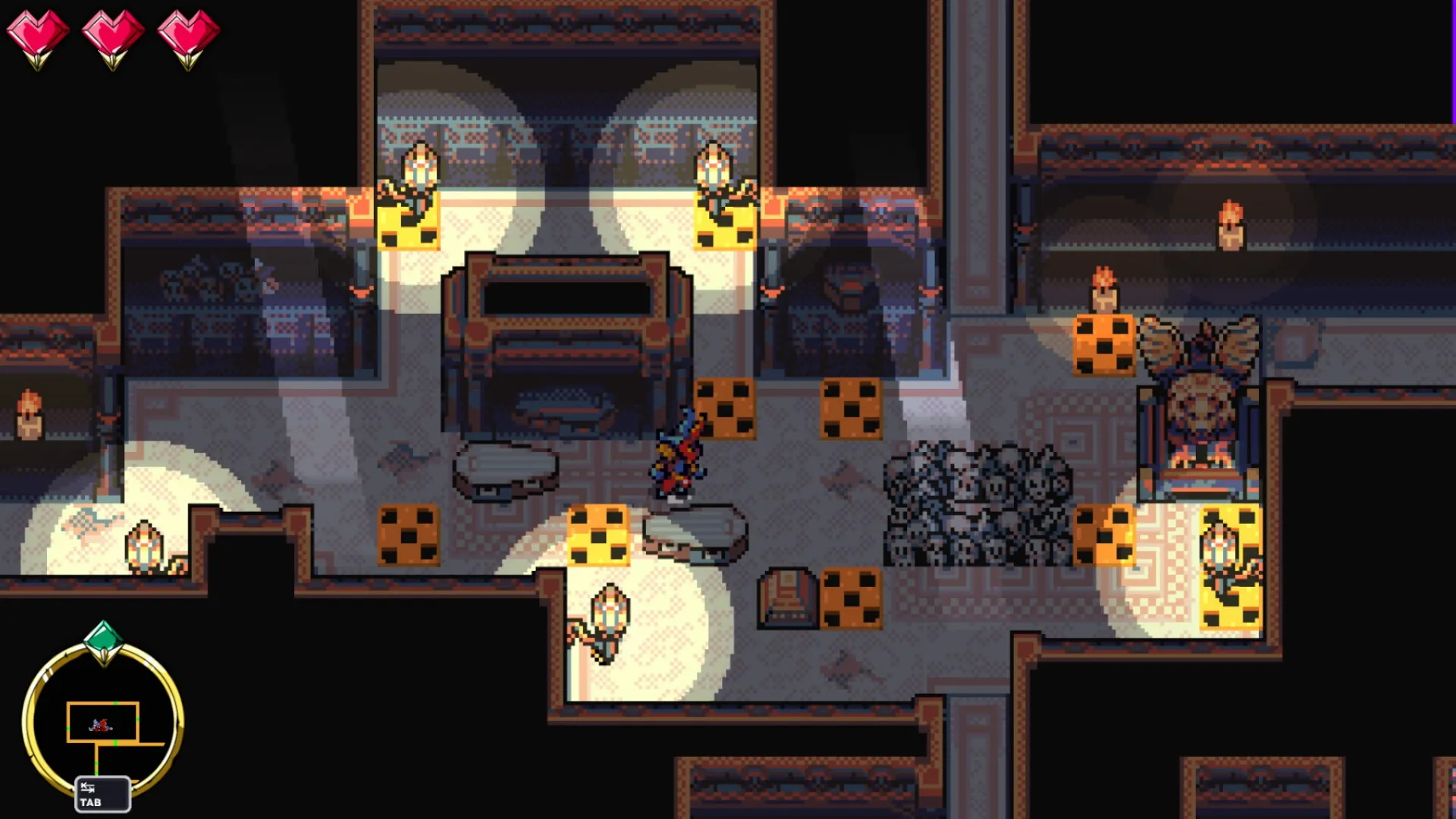 Sliding Hero: Player navigates puzzle with glowing tiles in dimly lit Venetian villa room