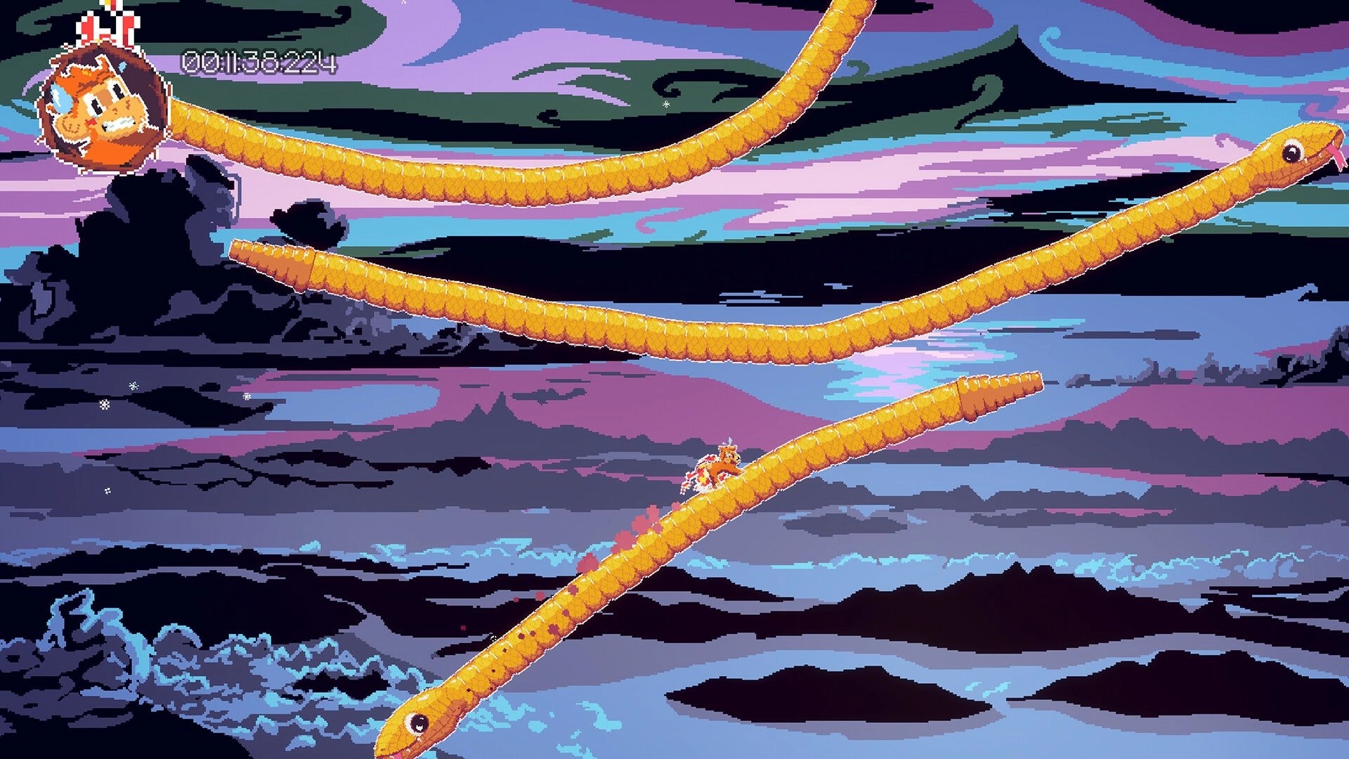 Smack Monkey: Monkey climbs winding snake platforms against a colorful sky with timer displayed.