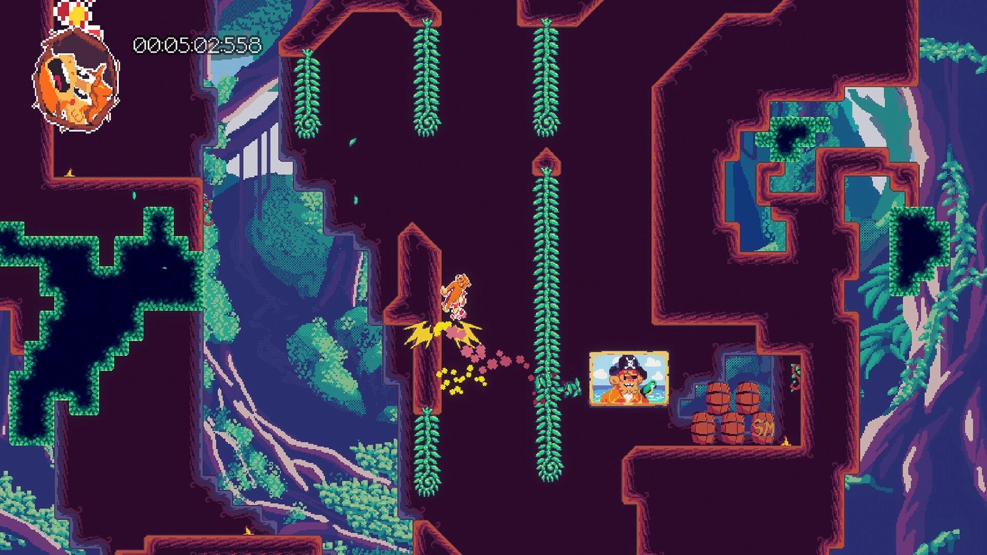 Smack Monkey: Monkey jumps between vines in a jungle cave with timer and pirate picture visible.