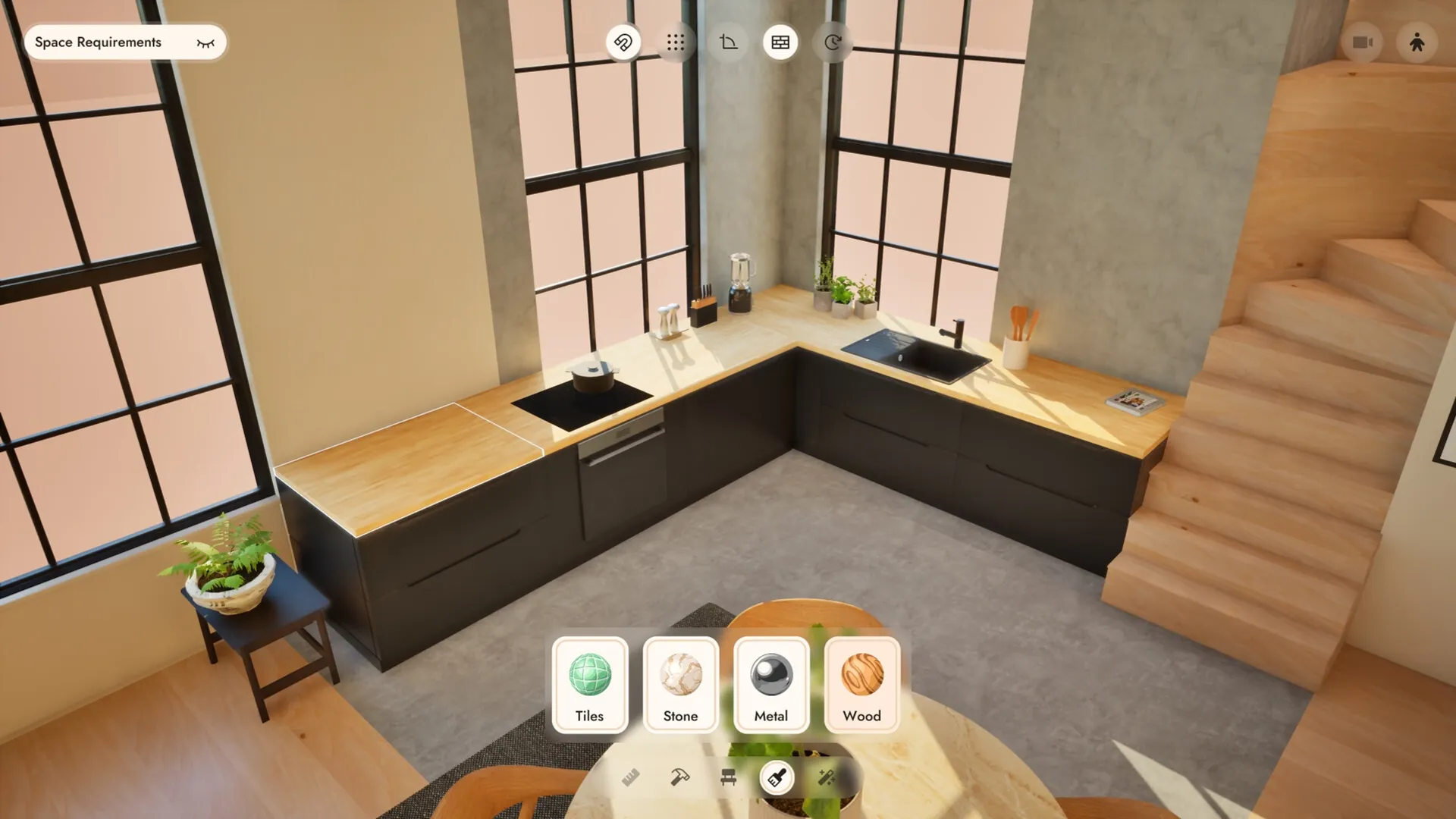 Small Spaces: Modern kitchen design with material selection menu in a bright, cozy apartment setting