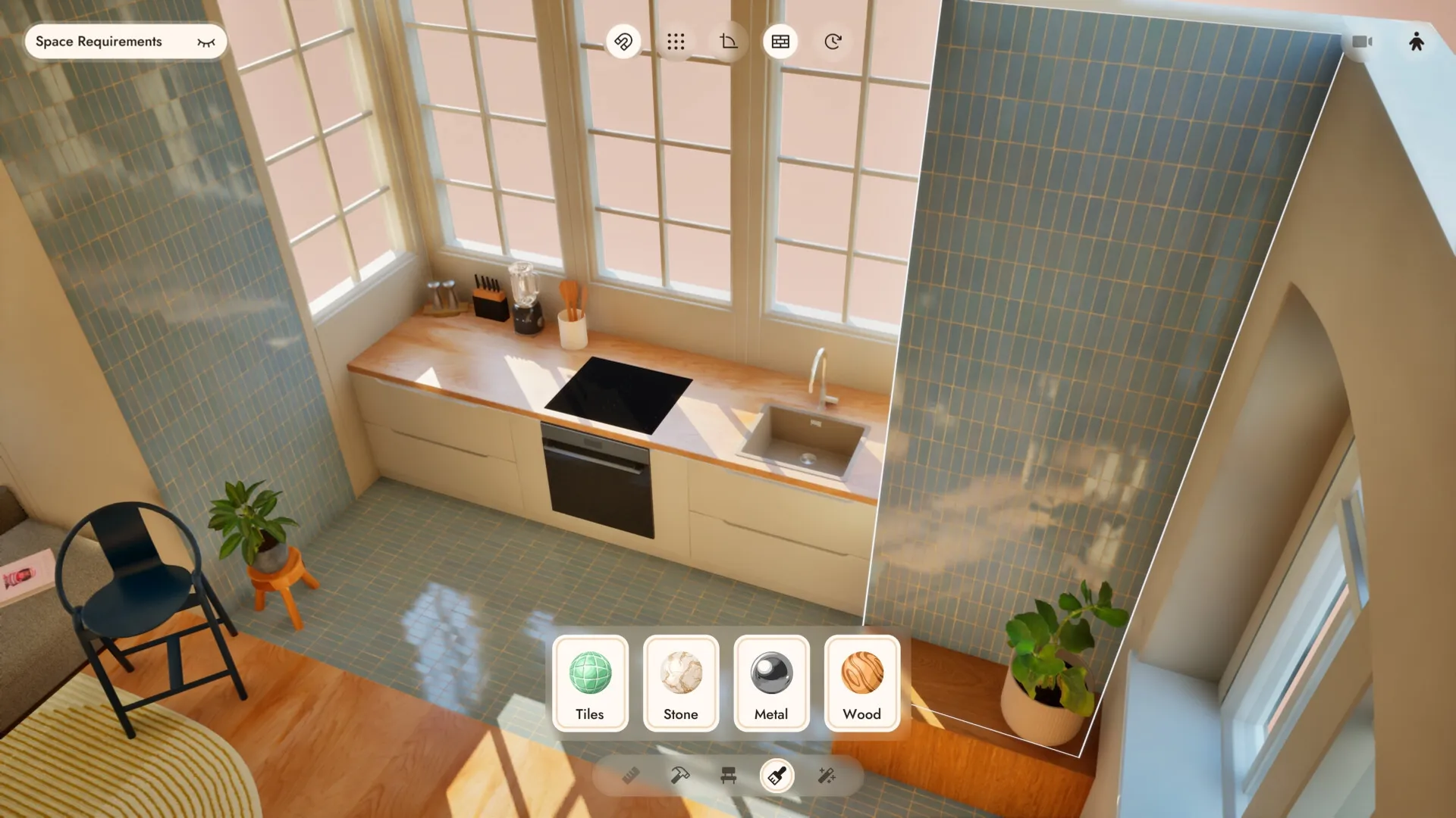 Small Spaces: Kitchen designing with tile floor, wooden cabinets, and material selection in cozy apartment