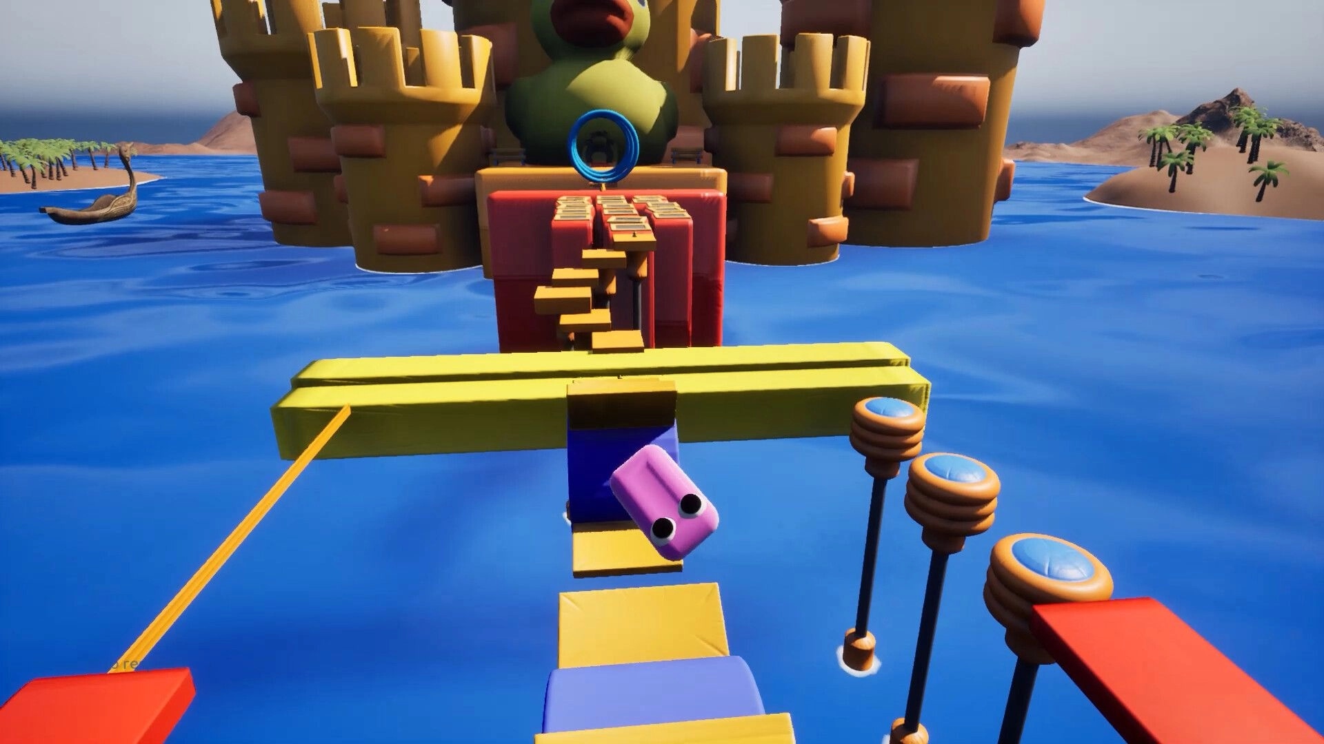 Soap Slide: Racing along a yellow path towards a castle in a vibrant ocean setting with distant islands.