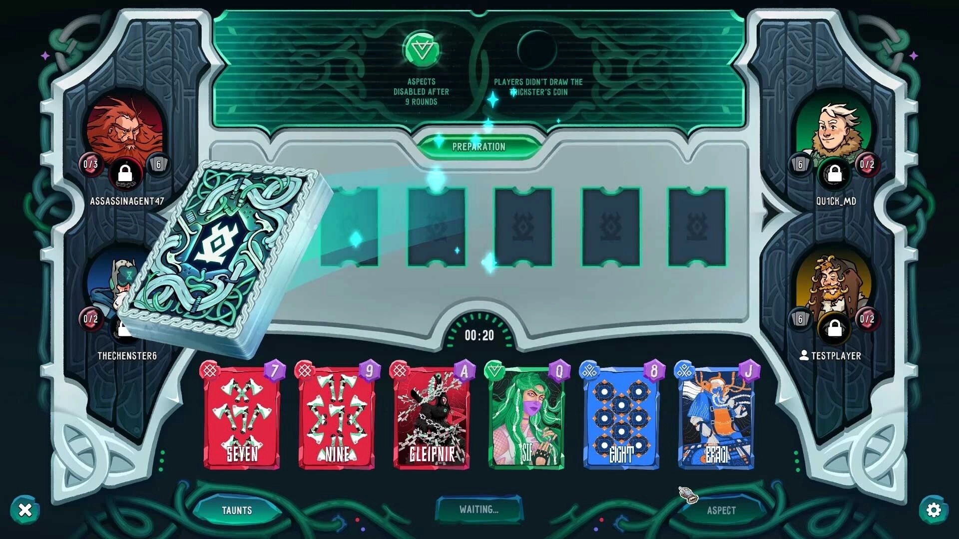Sons of Odin |: Round 4 card duel with players AssassinaGent47 and Quick_MD using Freya and Gjallarhorn cards.