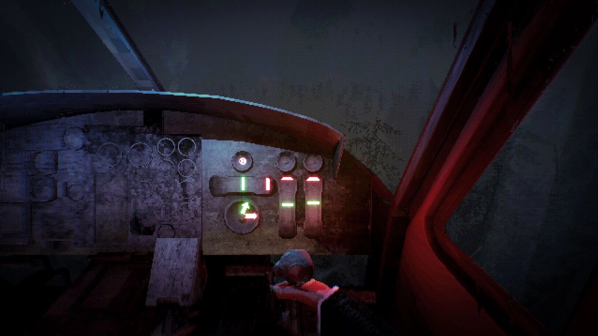SOS Incident: Cockpit view with illuminated control panel gauges in a dimly lit aircraft interior.