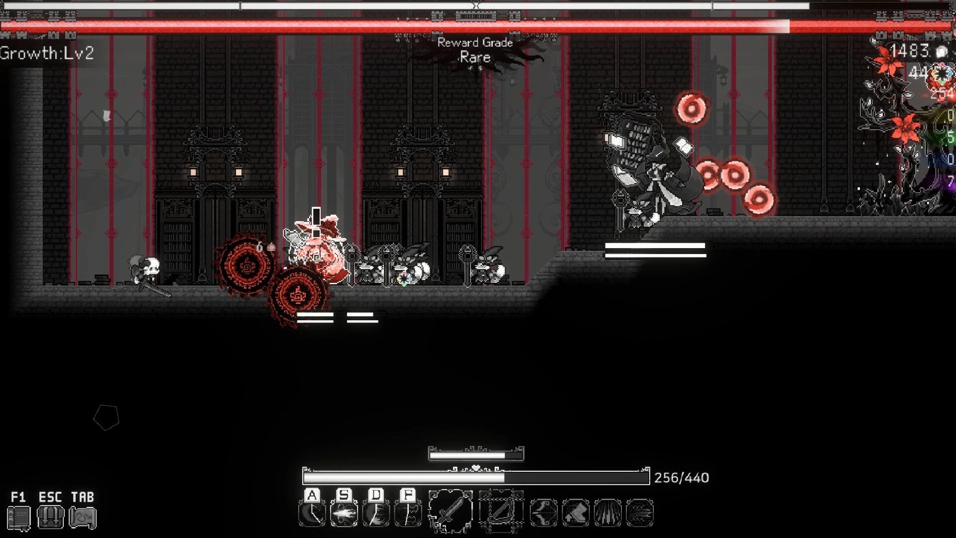 SoulWander: Combat with enemies in a dark castle hallway, UI shows health and ability icons