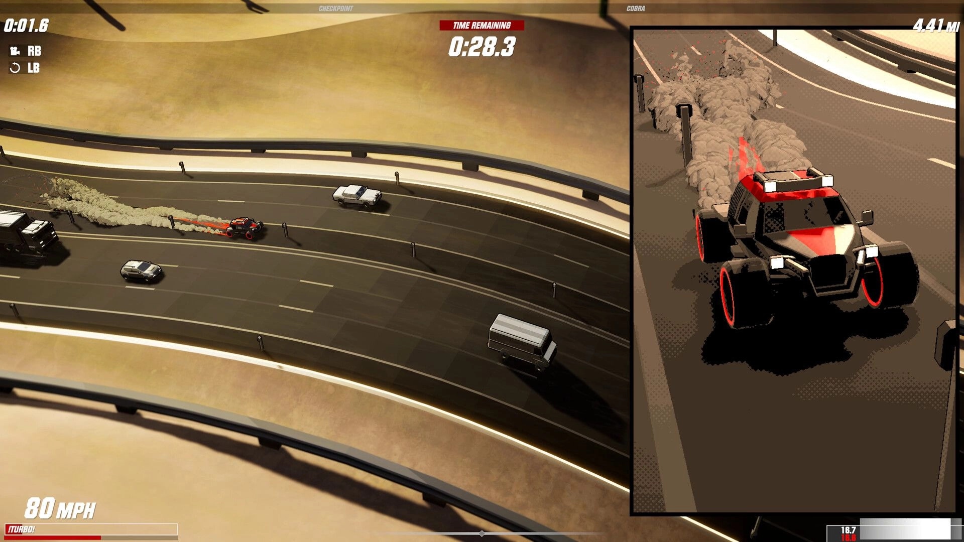 Speed Demons 2: Intense highway chase with turbo boost and timer in desert environment