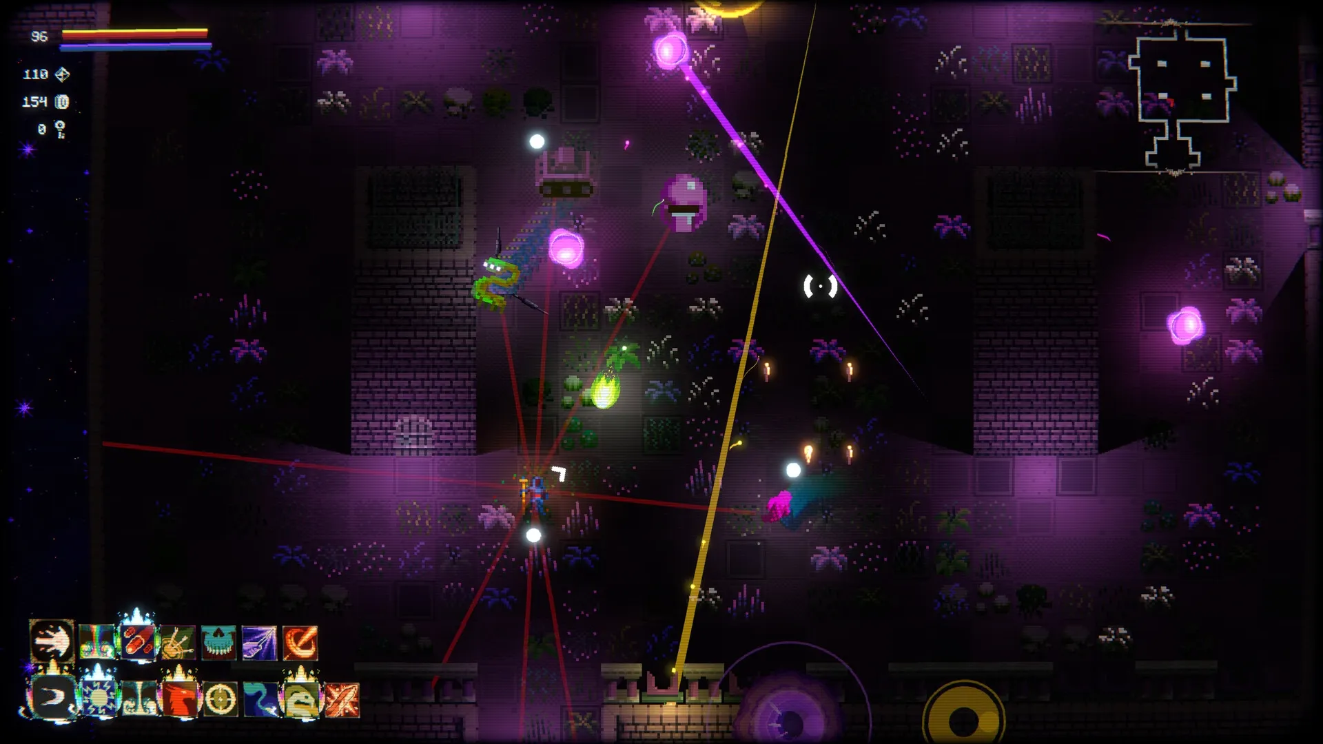 spellloom: Character battles monsters in dark dungeon with spell effects and mini-map in corner