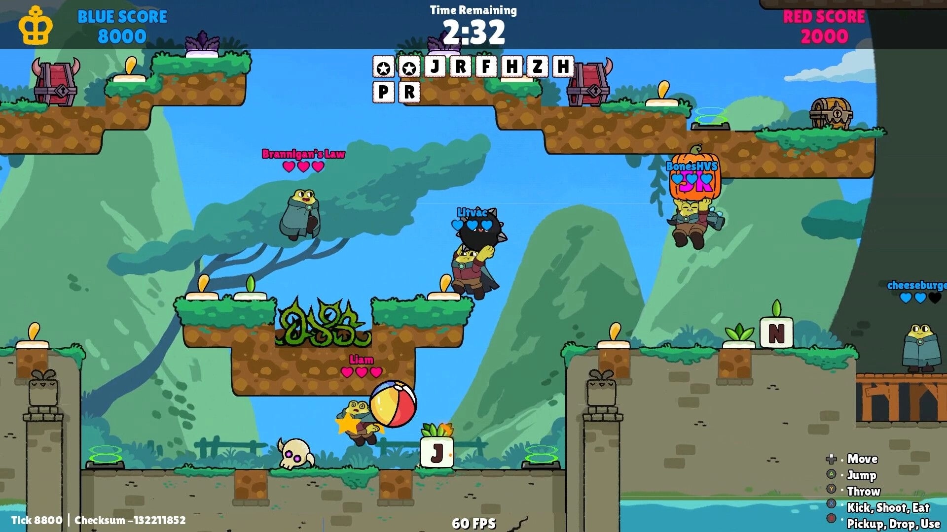 Spellomancer: Players battle in a vibrant platform setting with floating letters and score display.