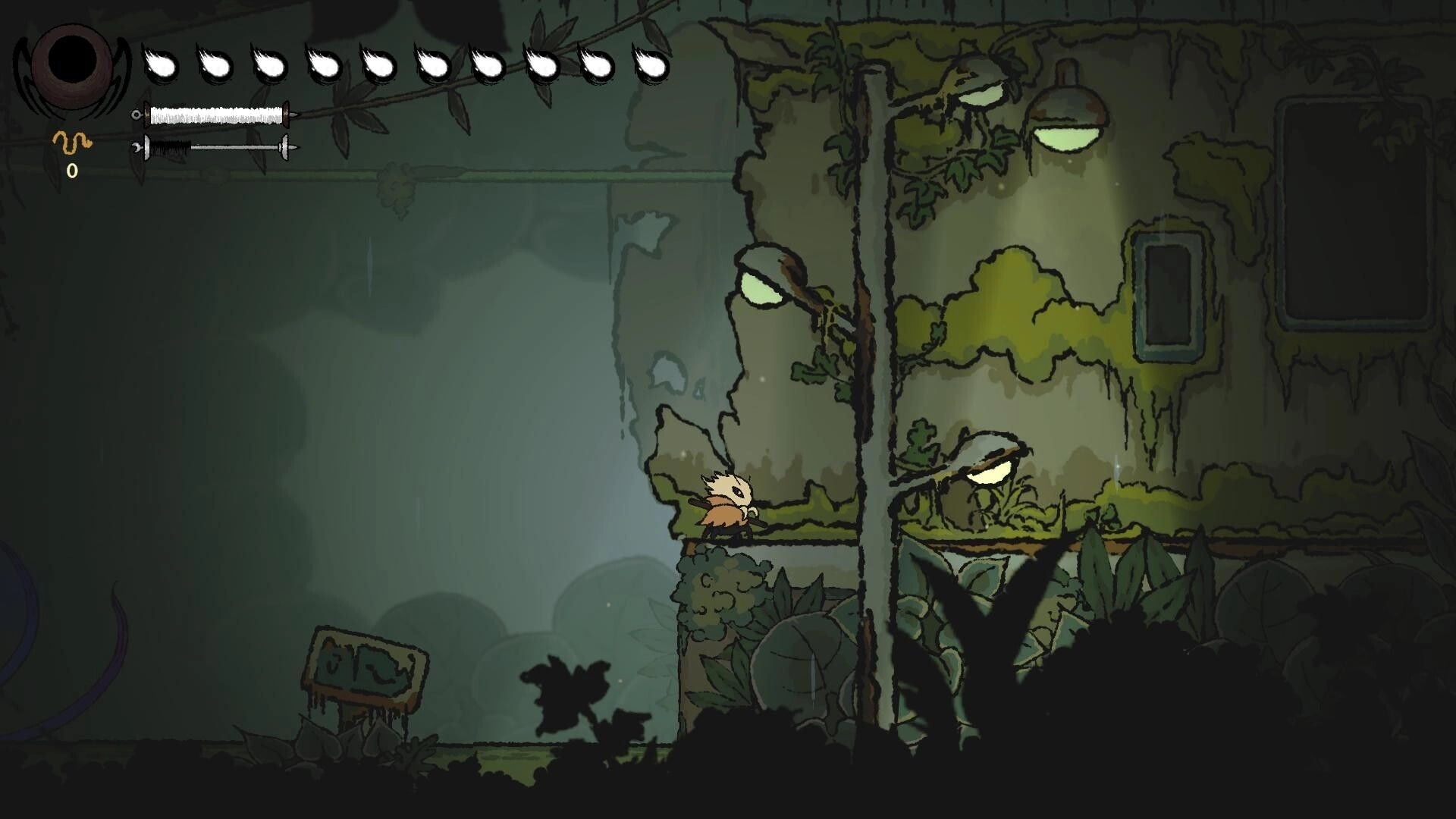 Spider Dynasty: Character exploring overgrown ruins with health bar and silk meter displayed