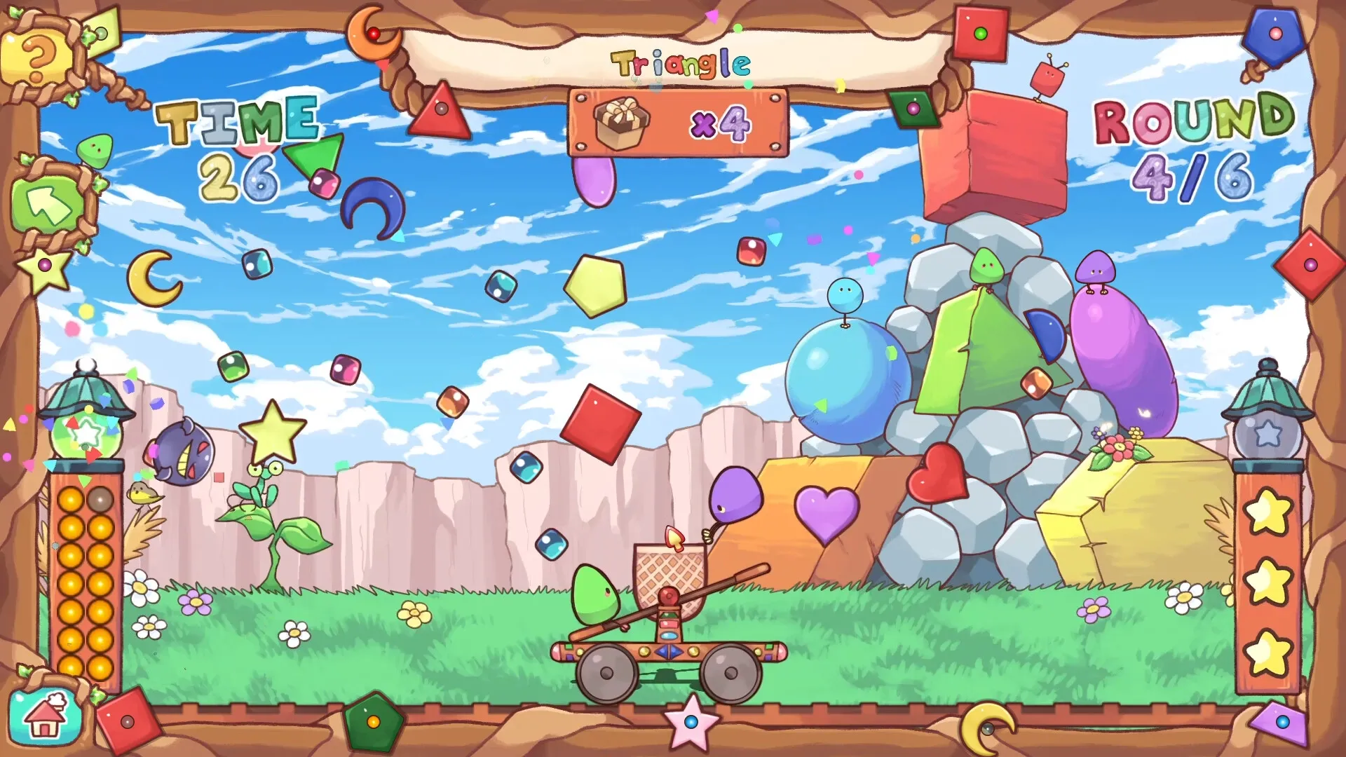 Spoofs Playland: Collecting colorful shapes in a grassy field with Spoofs on a cart during Round 4.