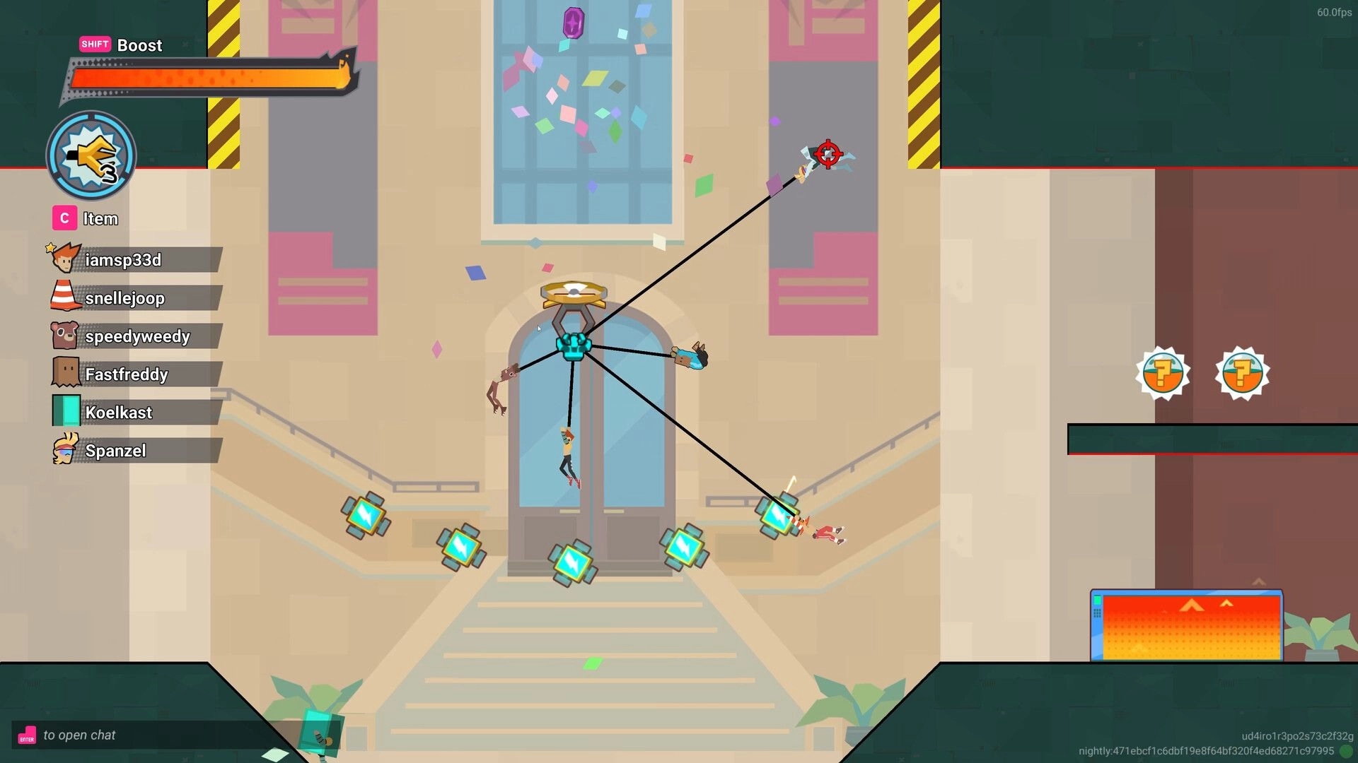 Sprint City: Players grapple across platforms with boost meter and leaderboard in a vibrant urban setting