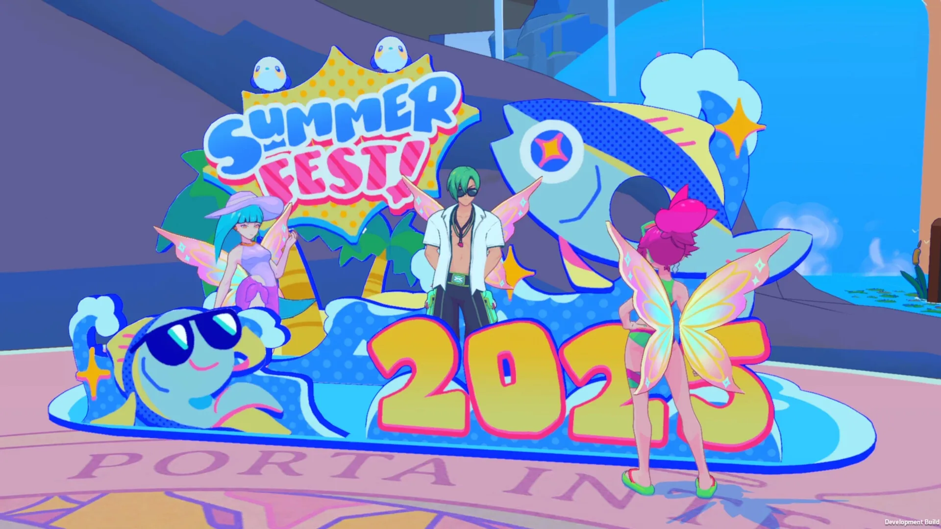 Starlight Re: Characters gather around colorful Summer Fest 2025 sign in vibrant city plaza.