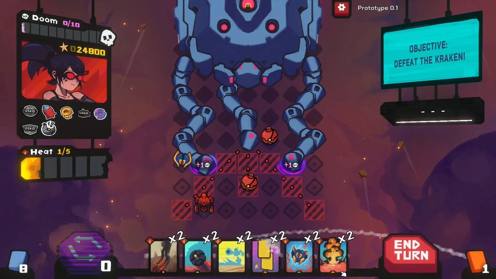 StarVaders: Combat with alien Kraken, player stats, and objective to defeat the boss in a tactical grid