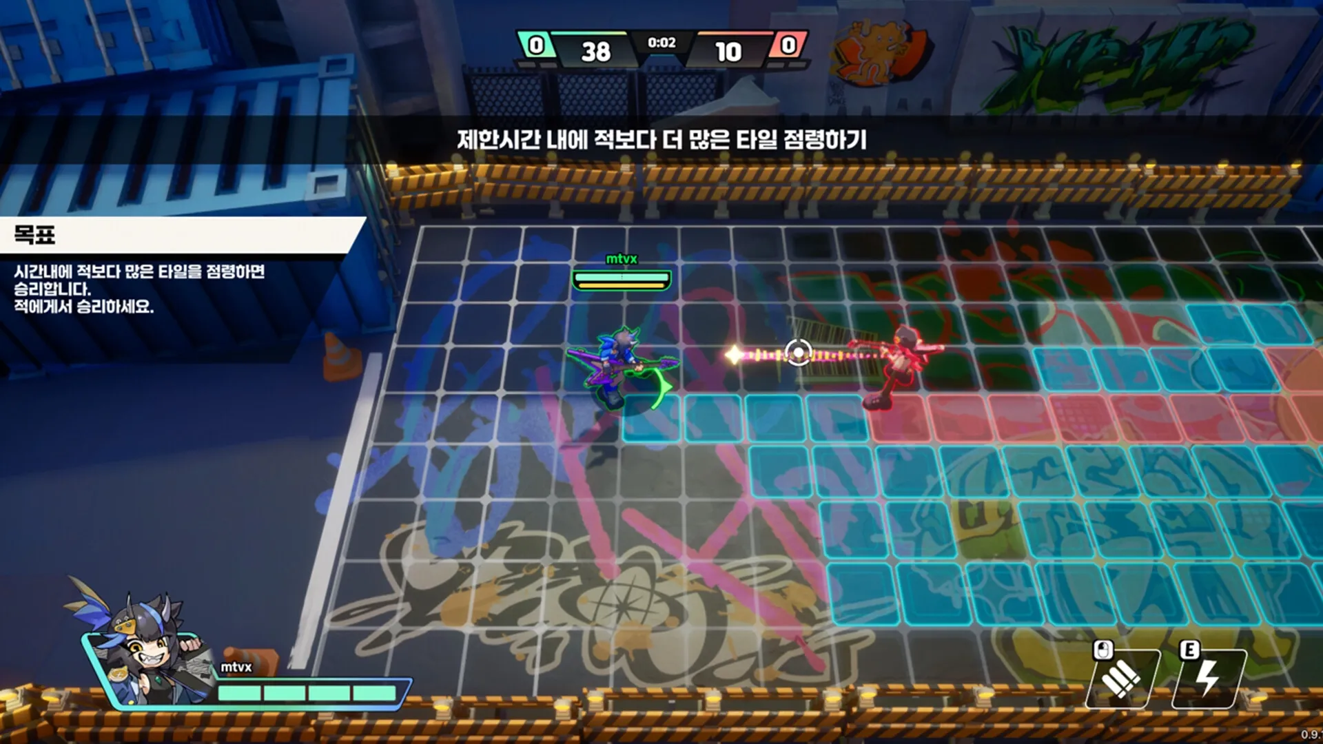 Stereo-Mix!: Two characters engage in battle on a colorful grid with health bars and action buttons visible.