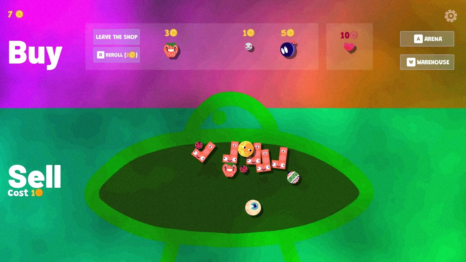 Steve's Warehouse: Buy and sell interface with items and currency options in a colorful environment