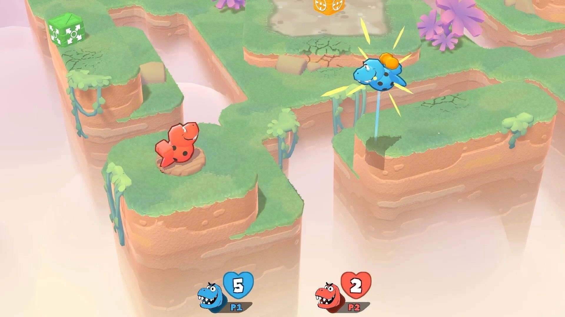 Stomping Grounds: Blue and red characters battle on floating platforms in a colorful, destructible arena