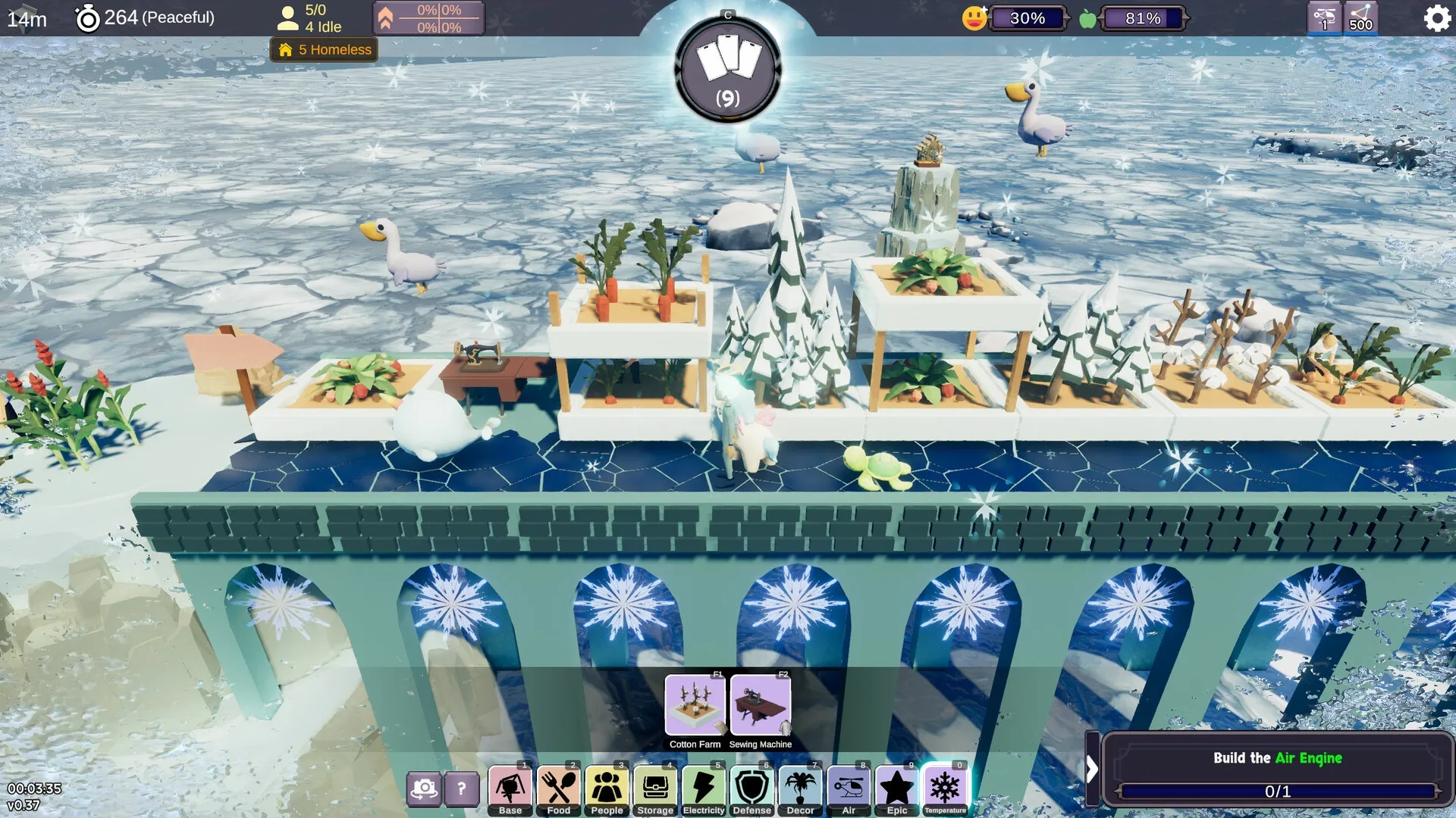 Stormbridge: Bridge with vegetable farms, sewing machine, and animals on icy landscape