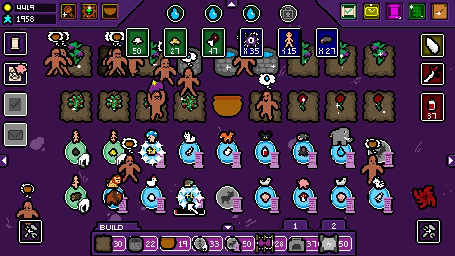 Summoner's Cookbook: Creatures crafting with ingredients and potions in a purple-themed interface