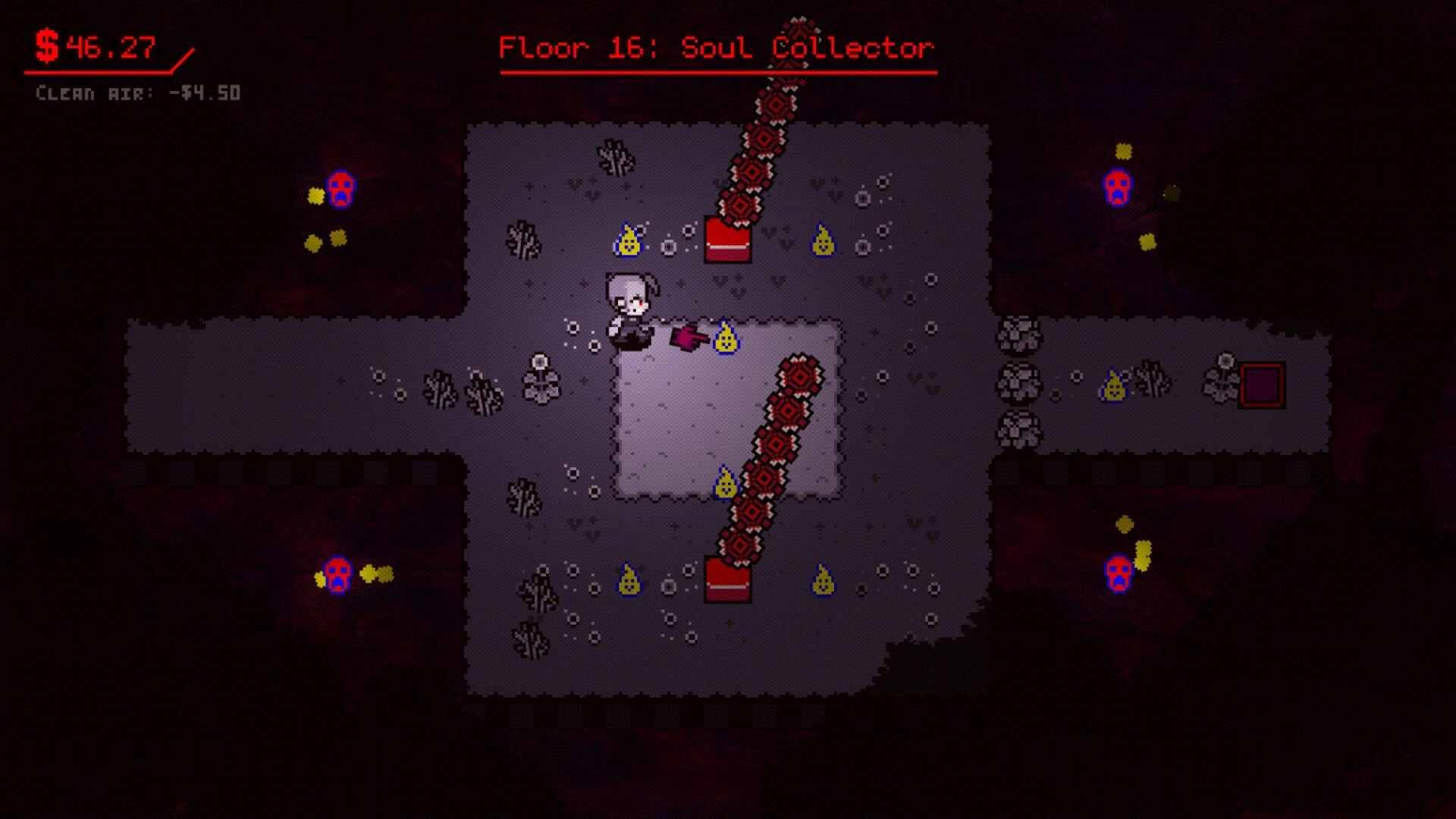 SUPER DEBT: Player battles enemies on Floor 16 with $46.27 left in dark dungeon environment