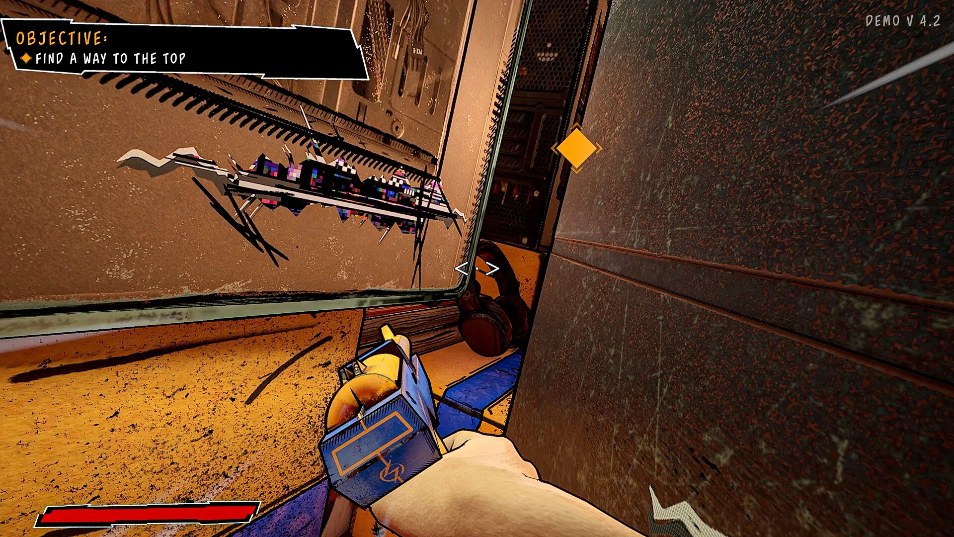 Supercharged: First-person view climbing narrow passage with objective to find a way to the top