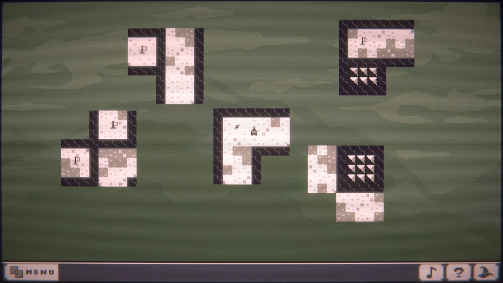 Tabula: Overlapping window puzzle pieces with player character navigating top-down landscape