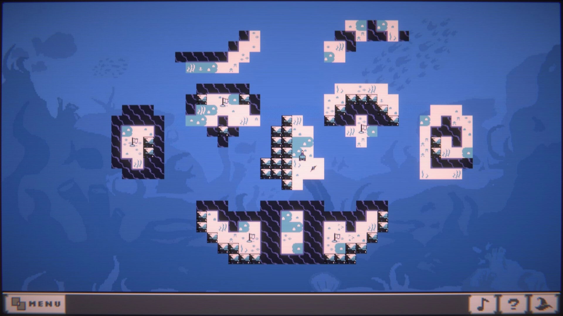 Tabula: Overlapping window puzzle with abstract shapes on a blue ocean-themed background
