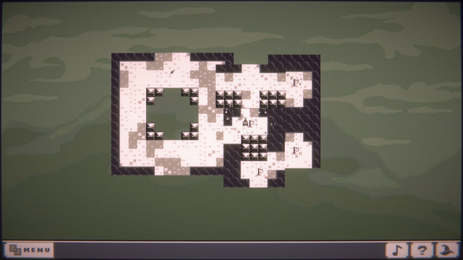 Tabula: Overlapping windows create traversable puzzle landscape with menu and icons at the bottom.