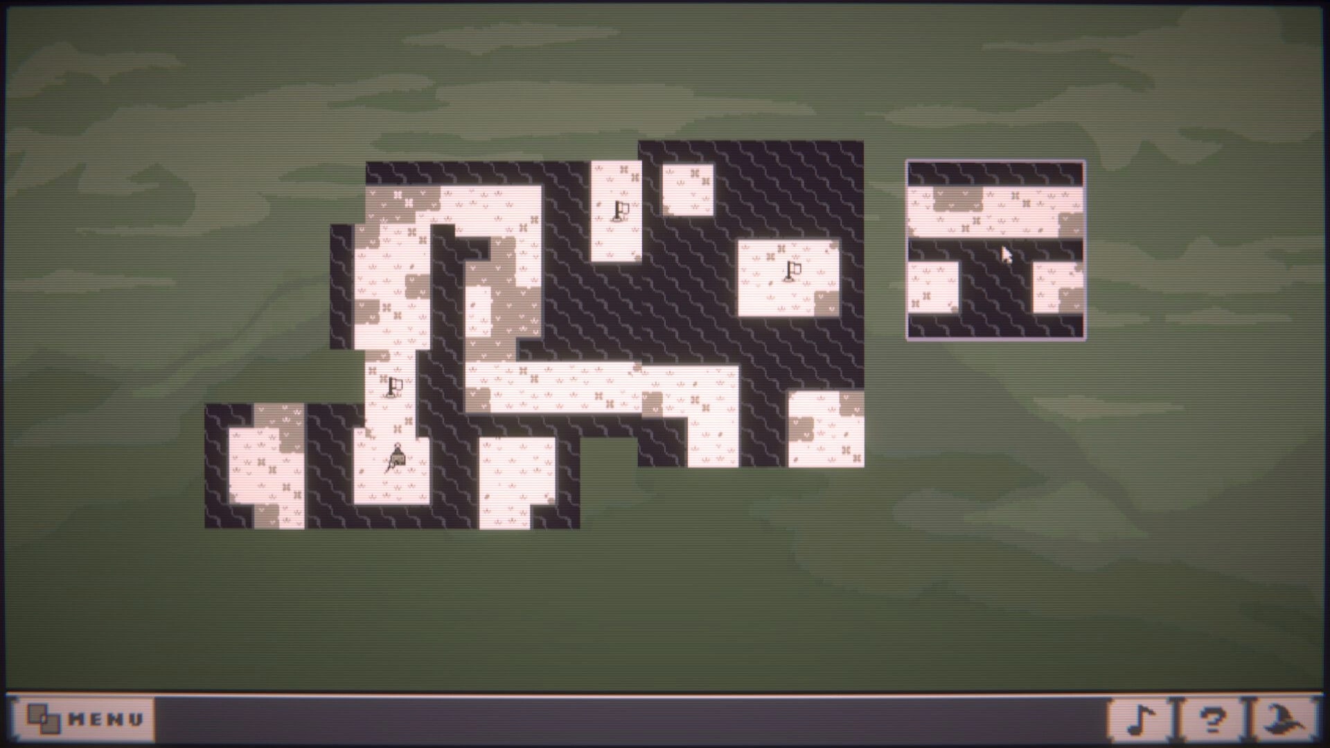 Tabula: Overlapping window puzzle with character navigating maze-like paths on a green background